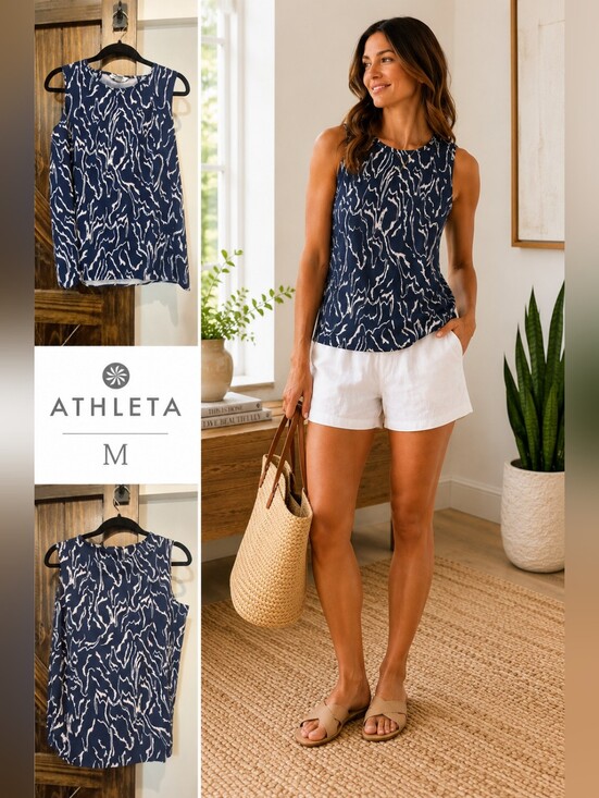 Athleta Tops - Athleta Zephyr Refined Tank Medium Blue Abstract Print Sleeveless Top
